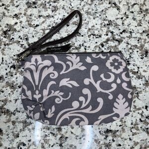 Thirty-One Gray and Pink Floral Wristlet